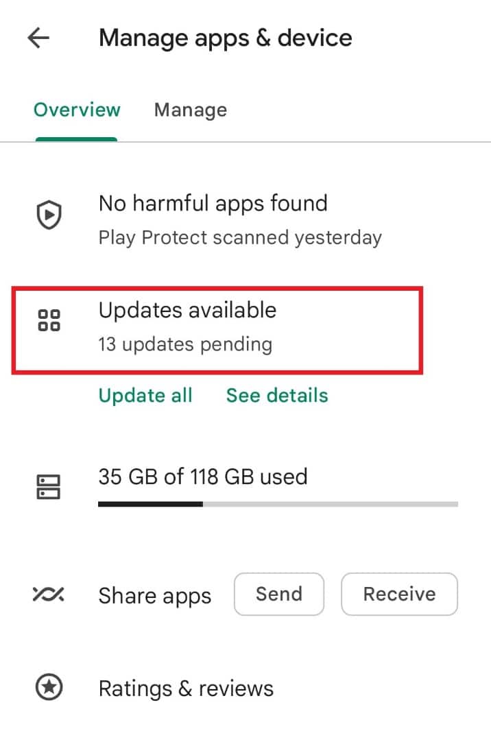 Toque en Actualizaciones disponibles 