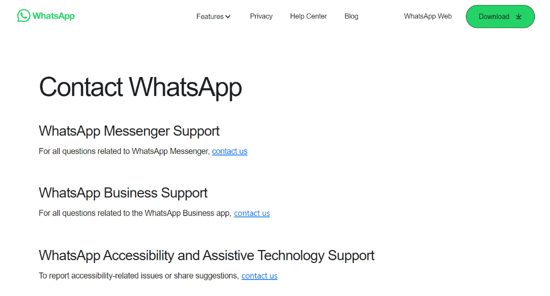 Póngase en contacto con el soporte de WhatsApp 