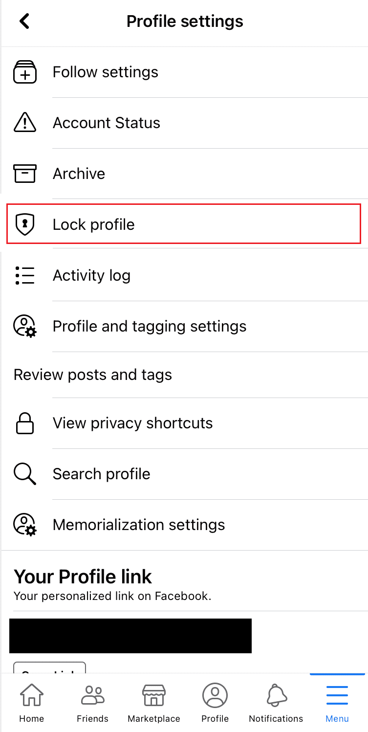 Toque Bloqueo de perfil