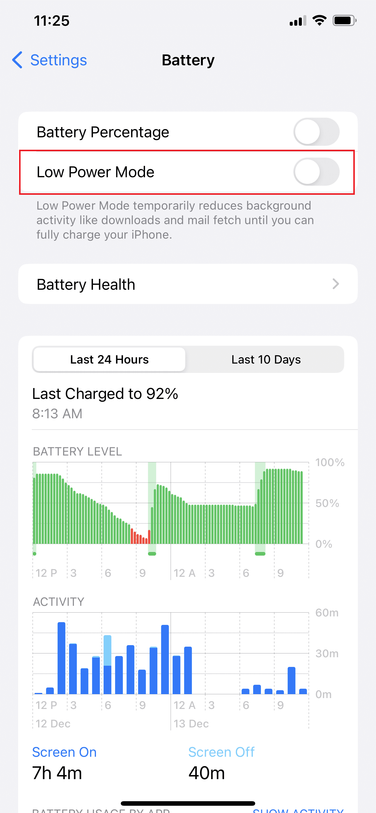 Desactive el modo de bajo consumo para desactivarlo.  Las 7 principales soluciones para la actualización de la aplicación en segundo plano no funcionan en el iPhone