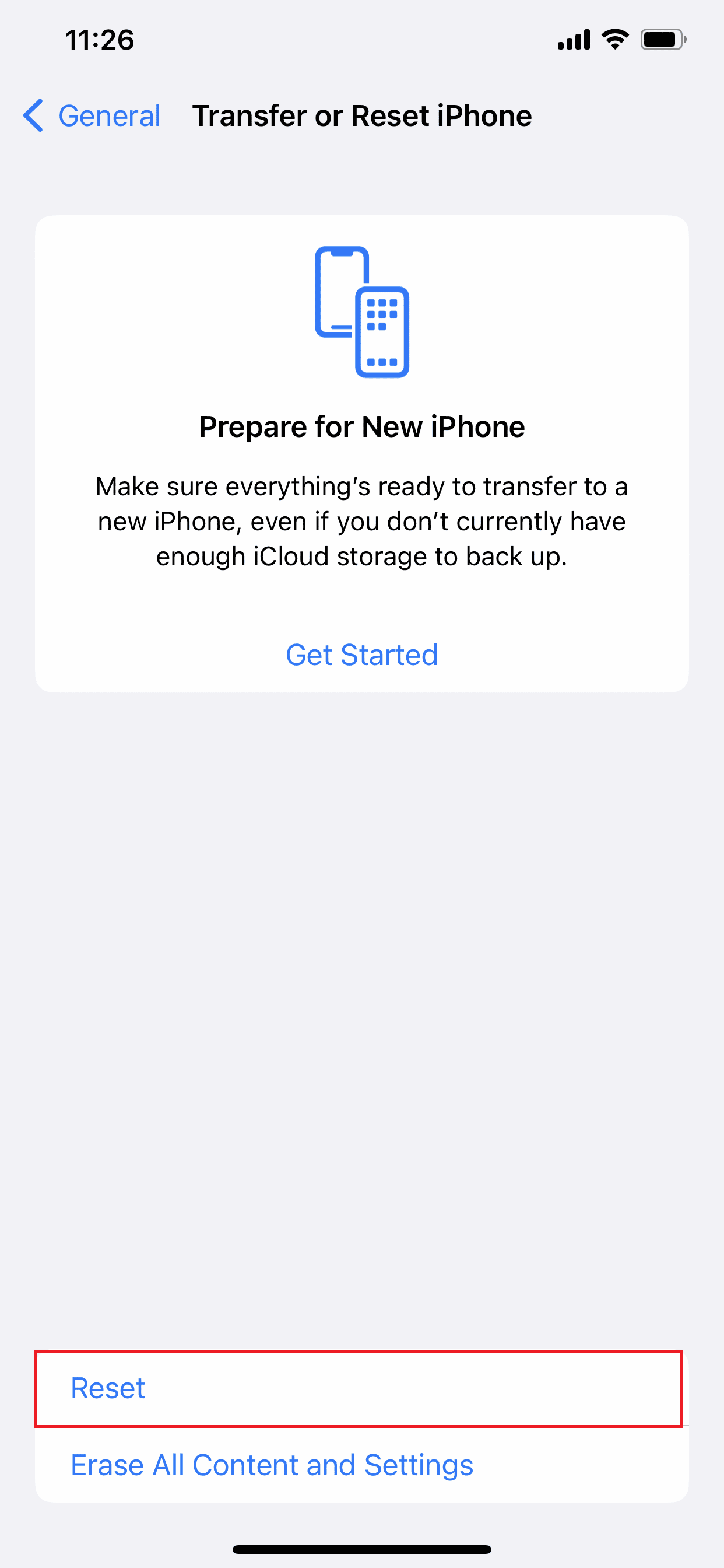 seleccione Restablecer