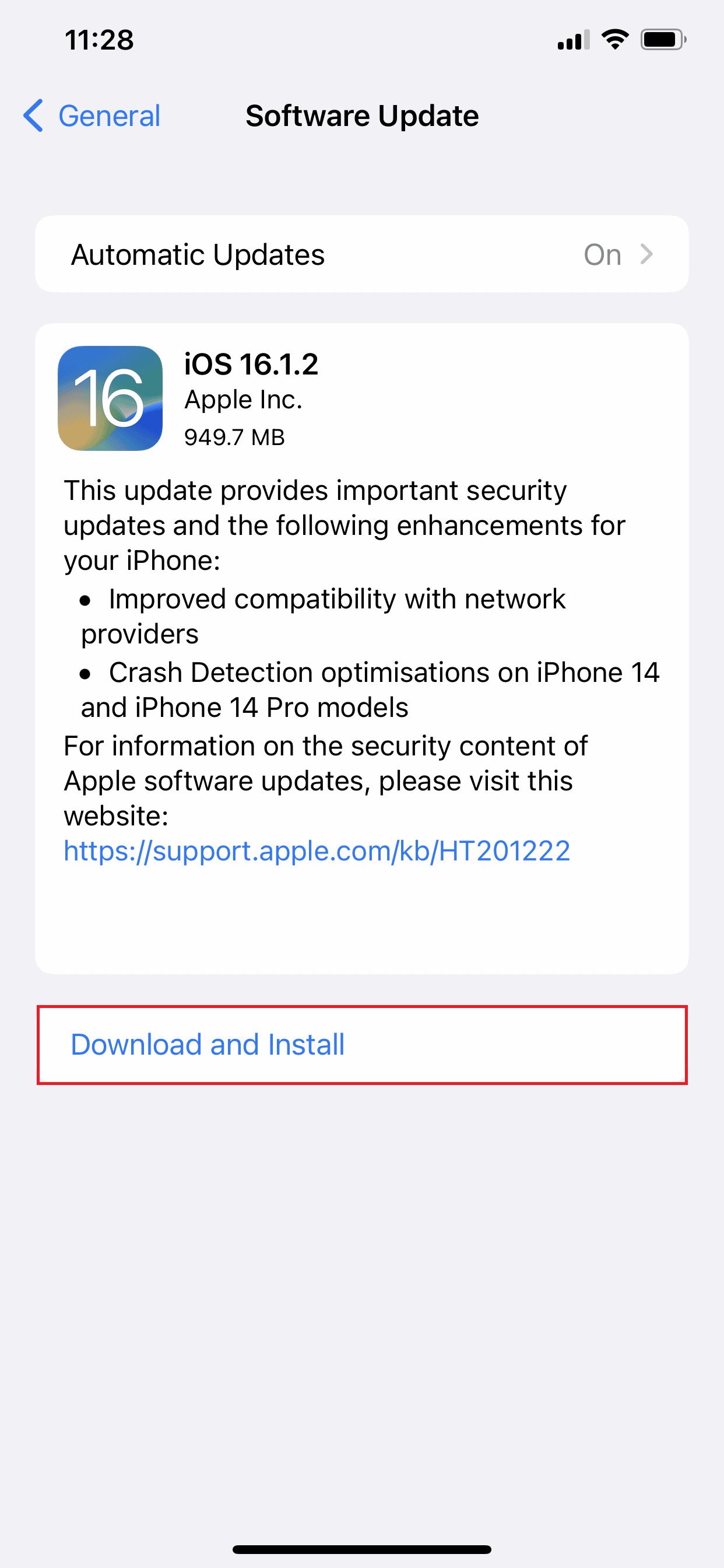 Toca Descargar e instalar para actualizar el dispositivo.