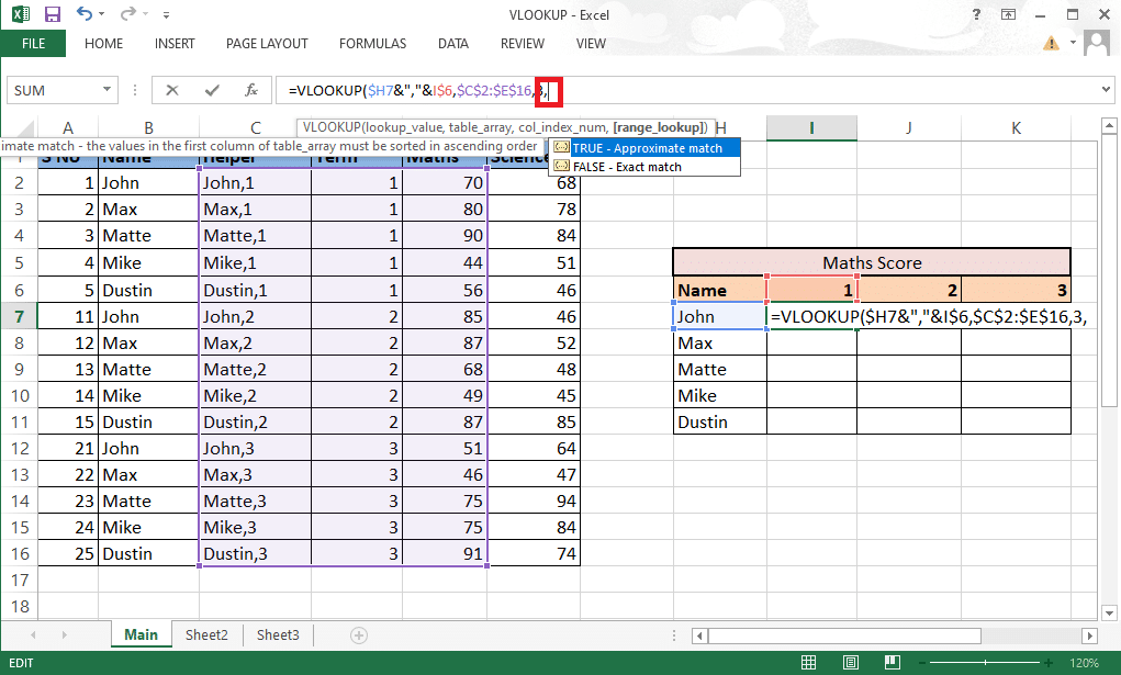 Escriba coma (,) para pasar al siguiente argumento range_lookup 