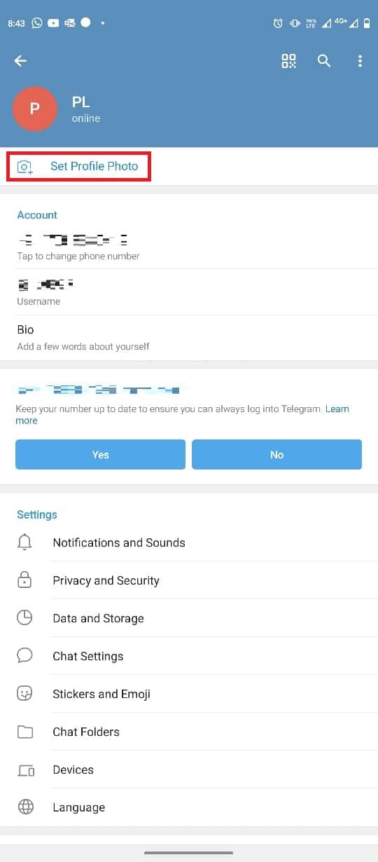 Ubique y toque la opción Establecer foto de perfil 