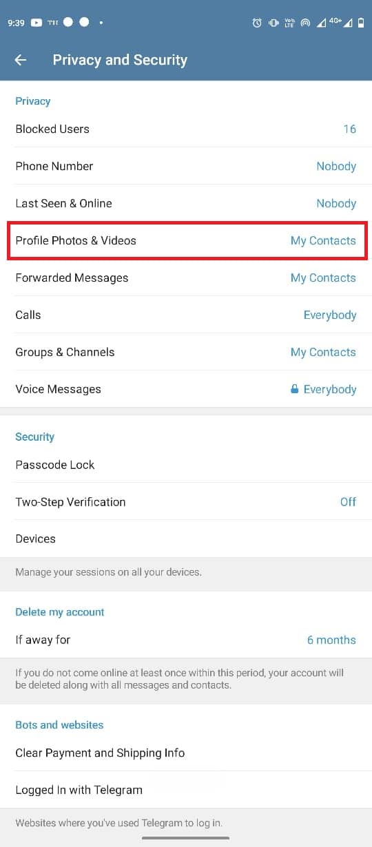 Ubique y toque Fotos y videos de perfil 