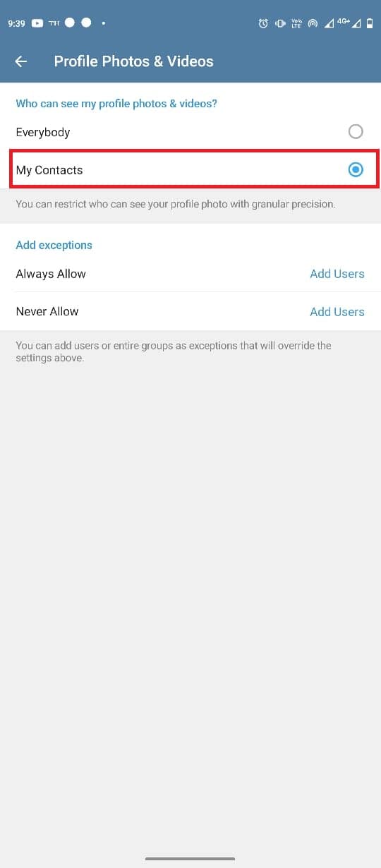 Seleccione la opción Mis contactos 