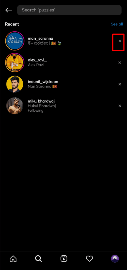 Aparecerá un icono de cruz (X) junto a cada nombre