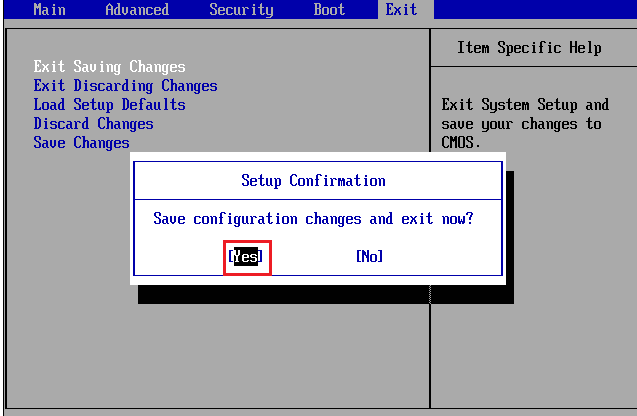 guardar los cambios de configuración en la configuración del BIOS