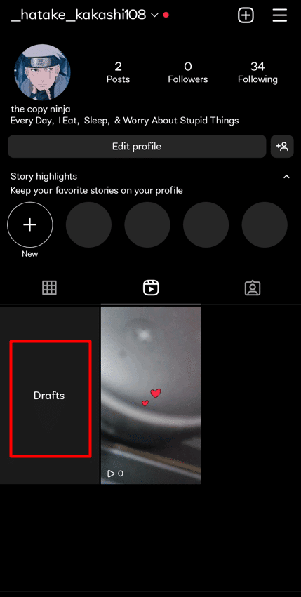 toca la carpeta de borradores |  Cómo eliminar un Draft Reel en Instagram