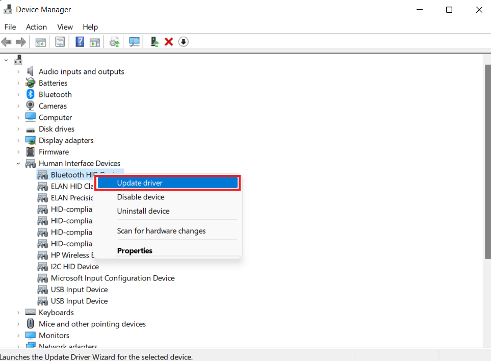 Seleccione Actualizar controlador.  Arreglar la falta de pantalla táctil compatible con HID