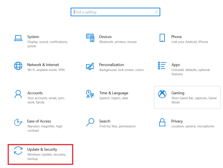Seleccione Actualización y seguridad 