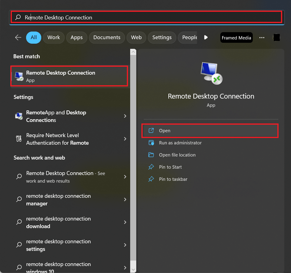 Abrir conexión de escritorio remoto 