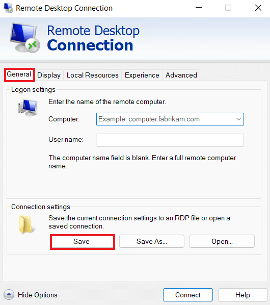 Seleccione la pestaña General y haga clic en Guardar 