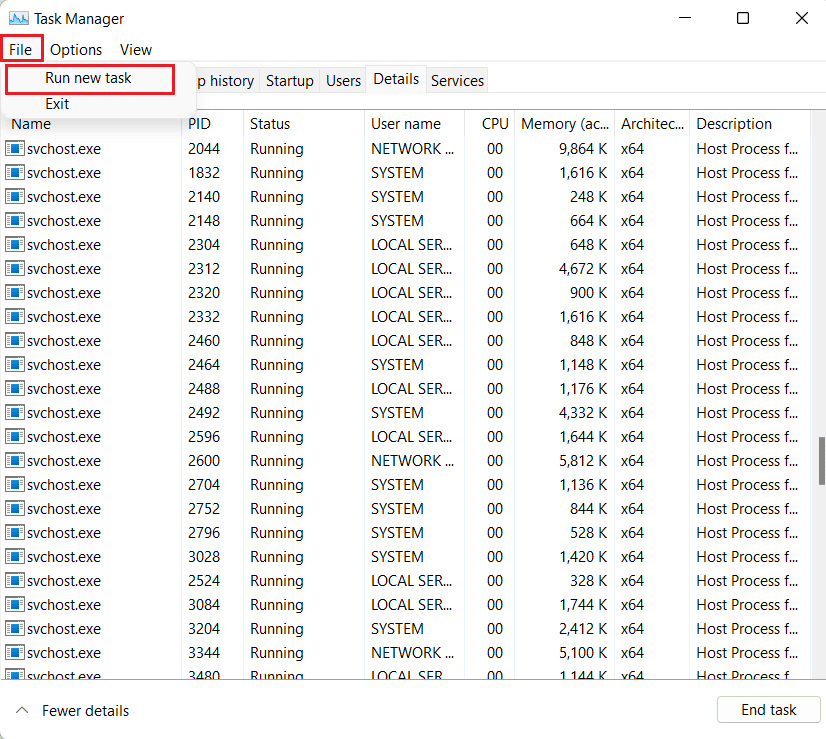 Seleccione Archivo y haga clic en Ejecutar nueva tarea.  Arreglar la imposibilidad de copiar y pegar en la sesión de escritorio remoto