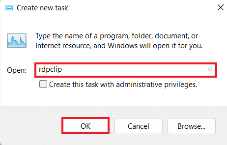 Escriba rdpclip haga clic en Aceptar 