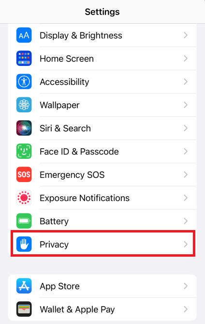 Opción de privacidad Configuración de iPhone | 