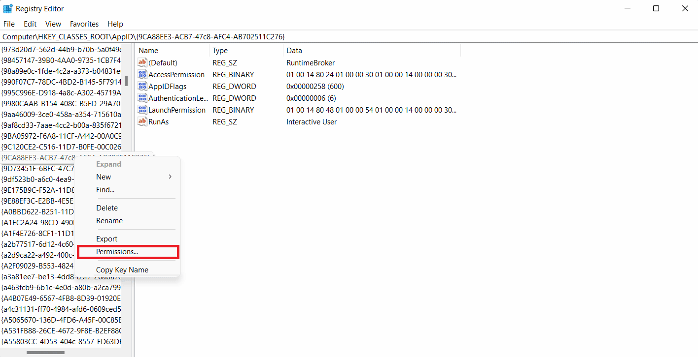 Seleccione Permisos. Solucione el ID de evento 10016 Error de configuración de permisos específicos de la aplicación