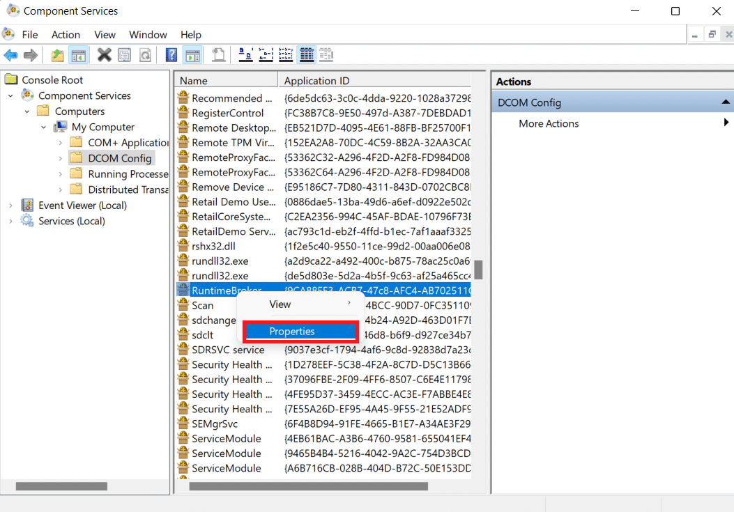 Haga clic derecho en el nombre de APPID y seleccione Propiedades. Solucione el error 10016 de la configuración de permisos específicos de la aplicación