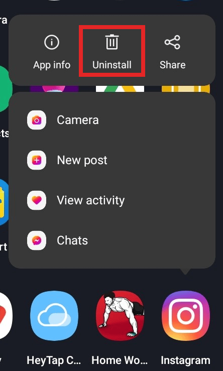 Toque Desinstalar para desinstalar la aplicación. | no puedo responder a un mensaje específico en instagram