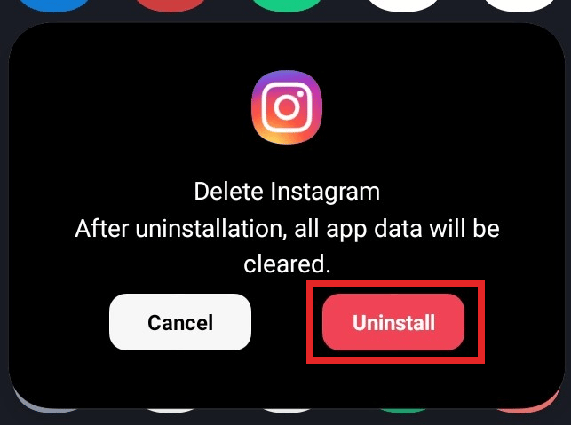 Toque Desinstalar para confirmar su acción.