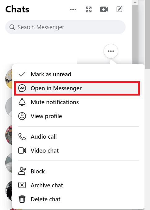 Haga clic en Abrir en Messenger