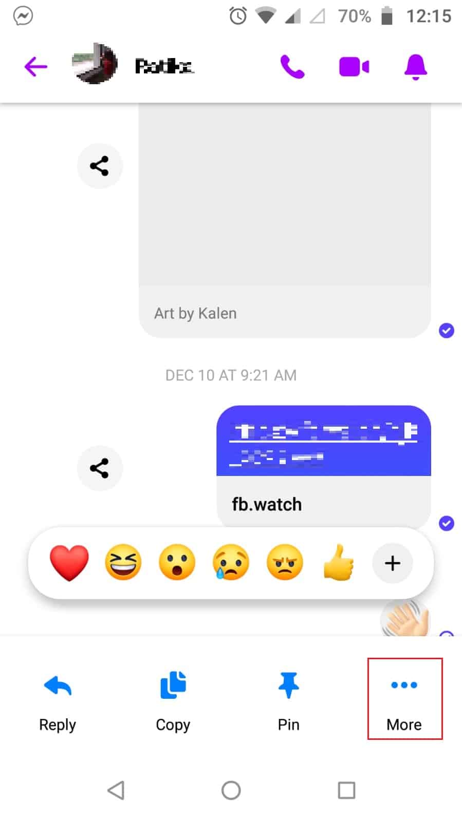 Haga clic en Más en Facebook Messenger