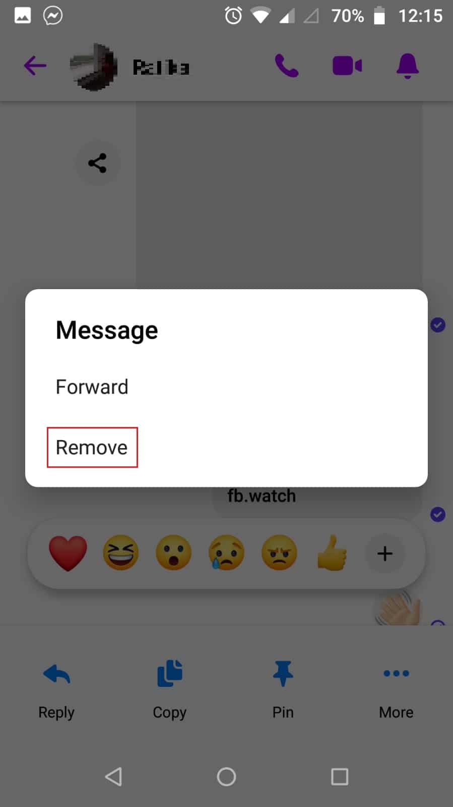Haga clic en Eliminar en Facebook Messenger | Función de onda de Facebook y emoji en messenger