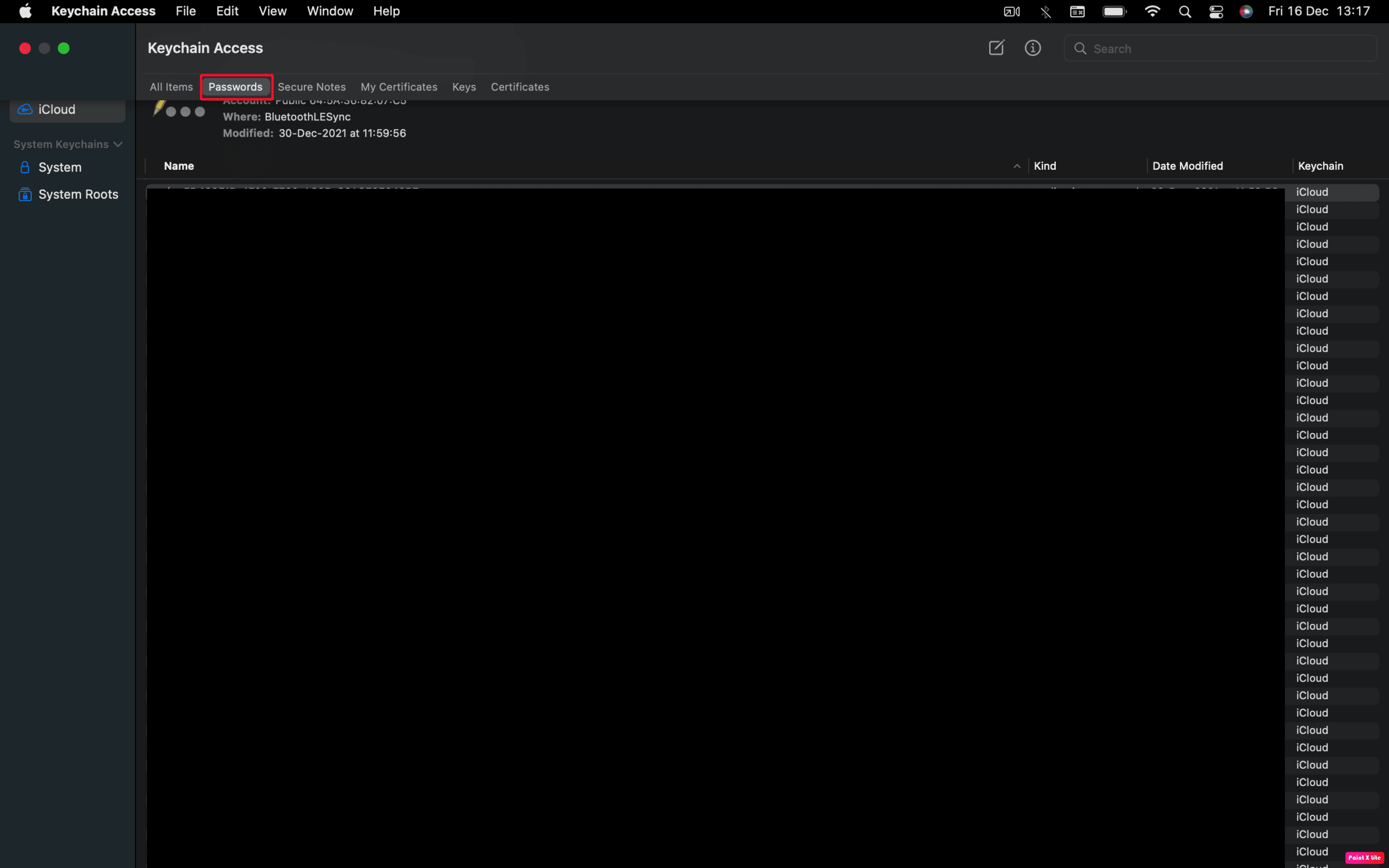 elegir la opción de contraseñas