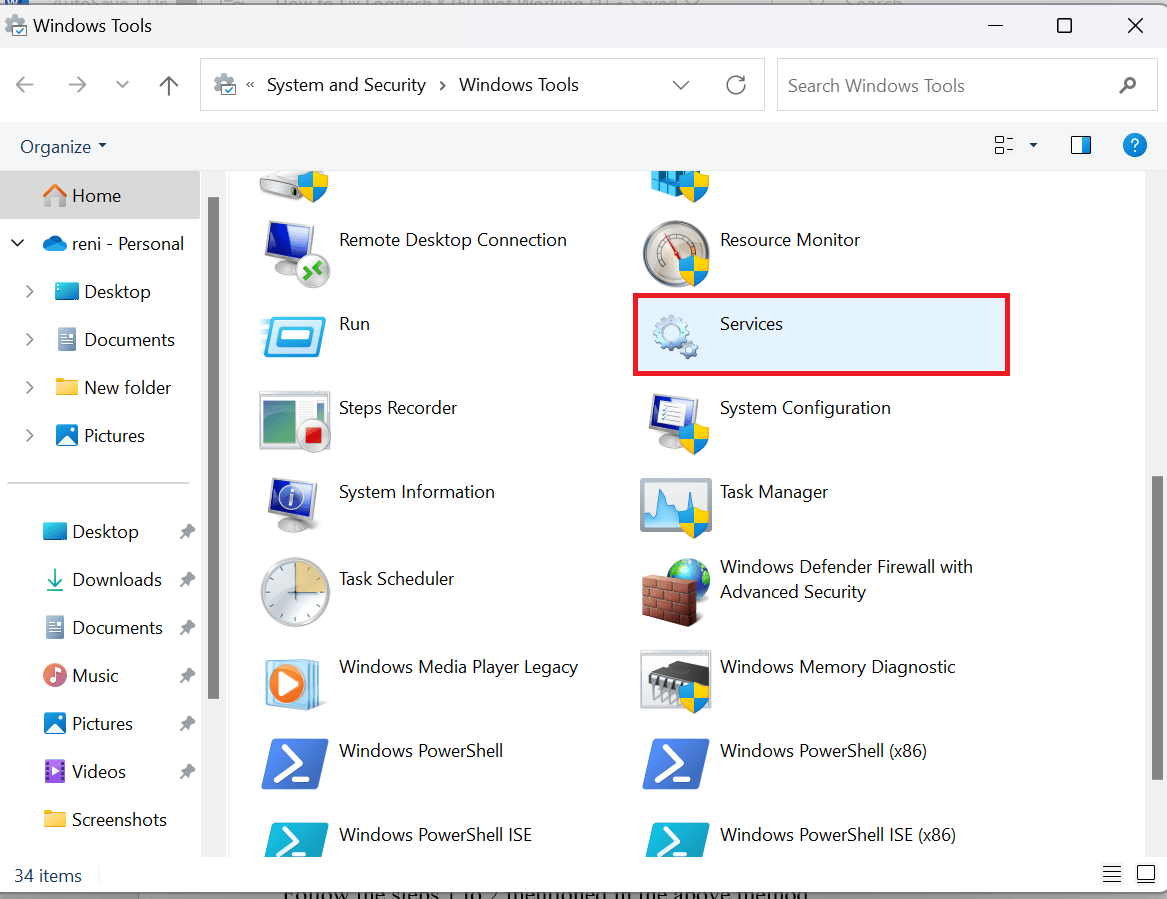 seleccione el icono de Servicios