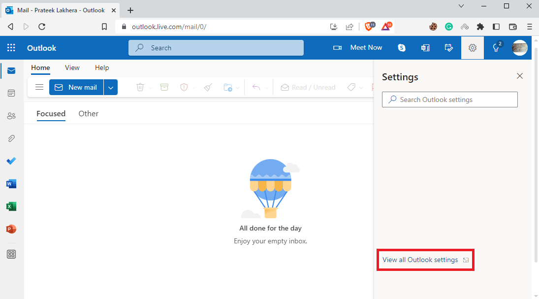 haga clic en Ver todas las configuraciones de Outlook