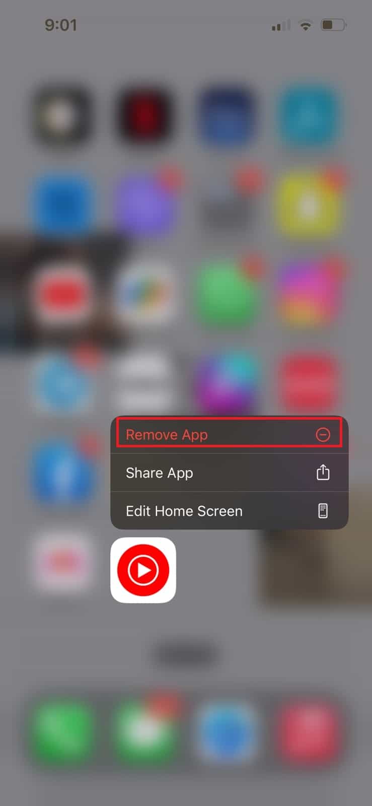 Mantén presionada la aplicación YouTube Music y selecciona Eliminar aplicación | Aplicación de escritorio de música de YouTube Windows 10