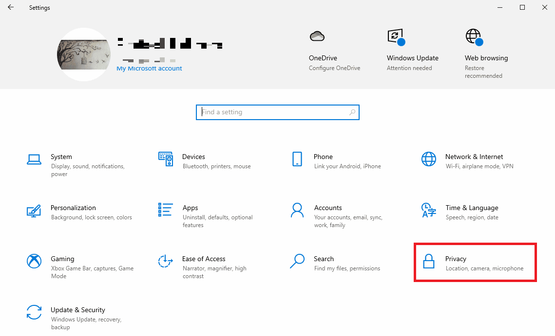 seleccione Configuración de privacidad.  Reparar la pantalla de bloqueo de Windows Spotlight no funciona