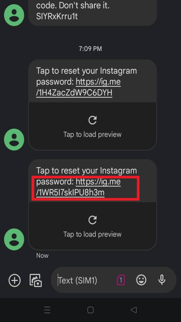 Debe tocar el enlace proporcionado en el texto.  |  Cómo cambiar tu contraseña de Instagram si la olvidaste