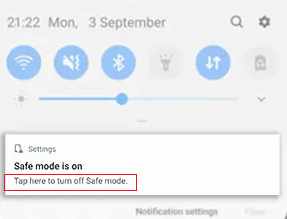 modo seguro-configuraciones rápidas tableta Samsung toque para desactivar el modo seguro