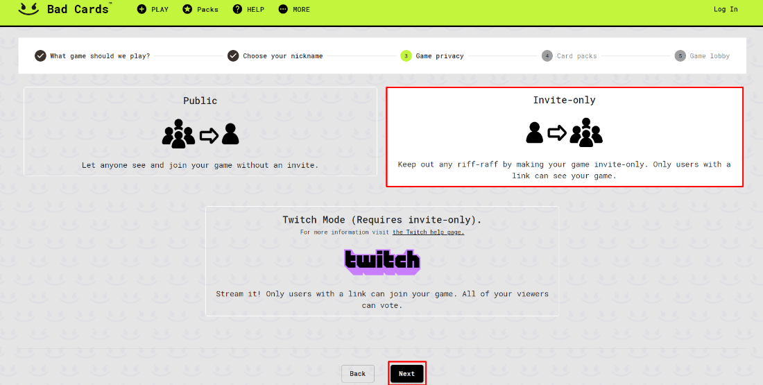 seleccione solo invitación y haga clic en siguiente