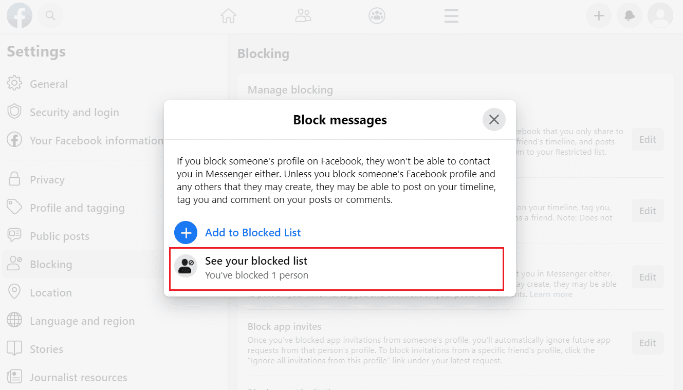 haz clic en Ver tu lista de bloqueados