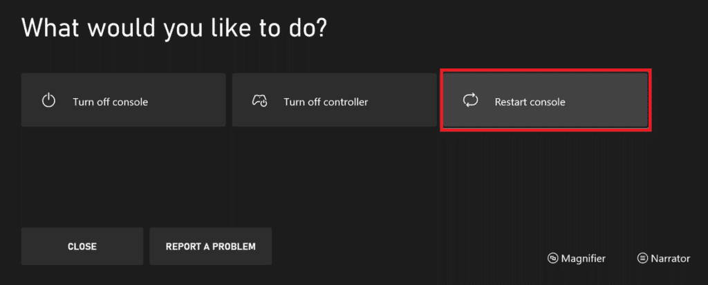 Seleccione Reiniciar consola