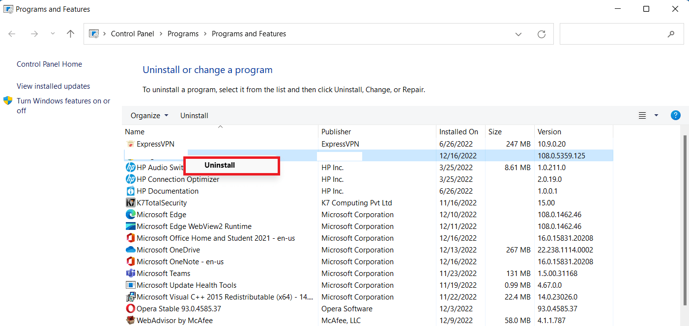 Seleccione Desinstalar 