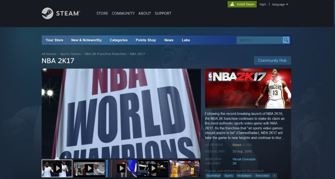Instalar el juego a través de Steam.  7 formas de corregir el código de error EFEAB30C NBA 2K17