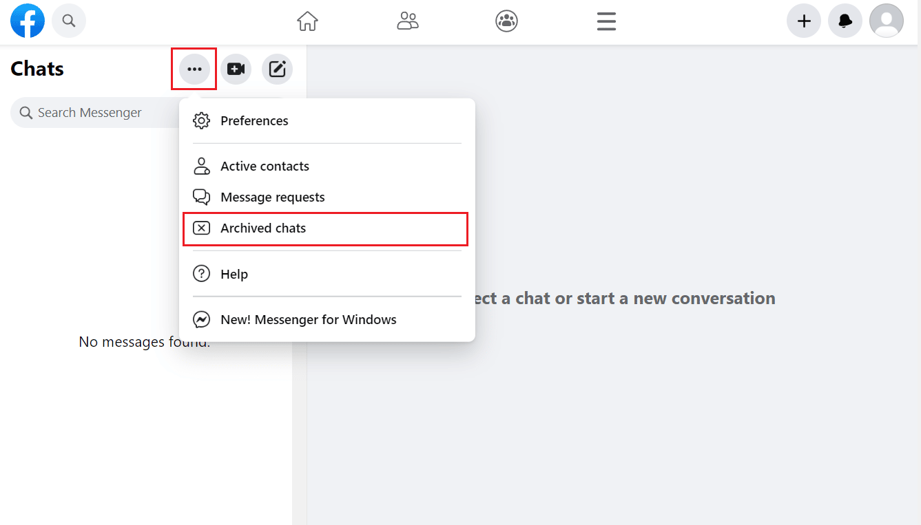 haga clic en el icono de tres puntos - Chats archivados | Cómo ver mensajes archivados en Facebook Messenger