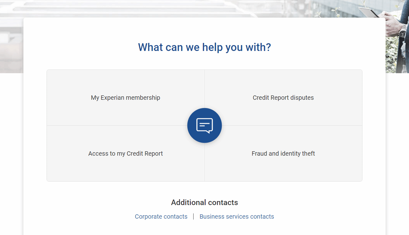 Página de contacto de Experian