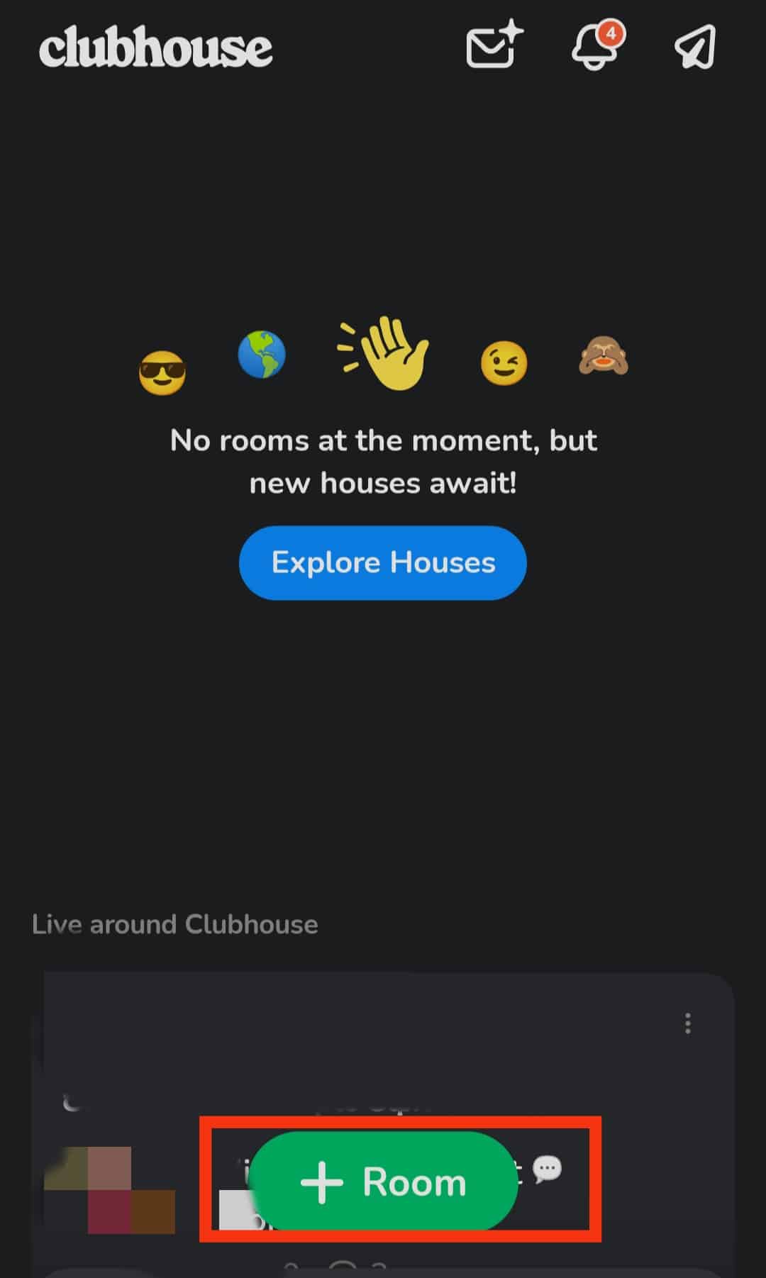 Toca el icono de +Habitación.  |  cambia tu nombre en Clubhouse