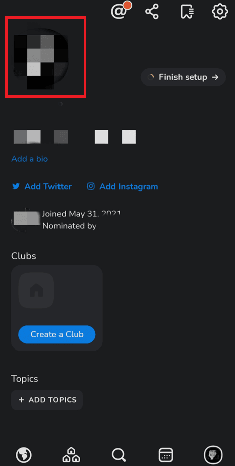La foto de perfil se puede ver en la esquina superior izquierda |  cambia tu nombre en Clubhouse