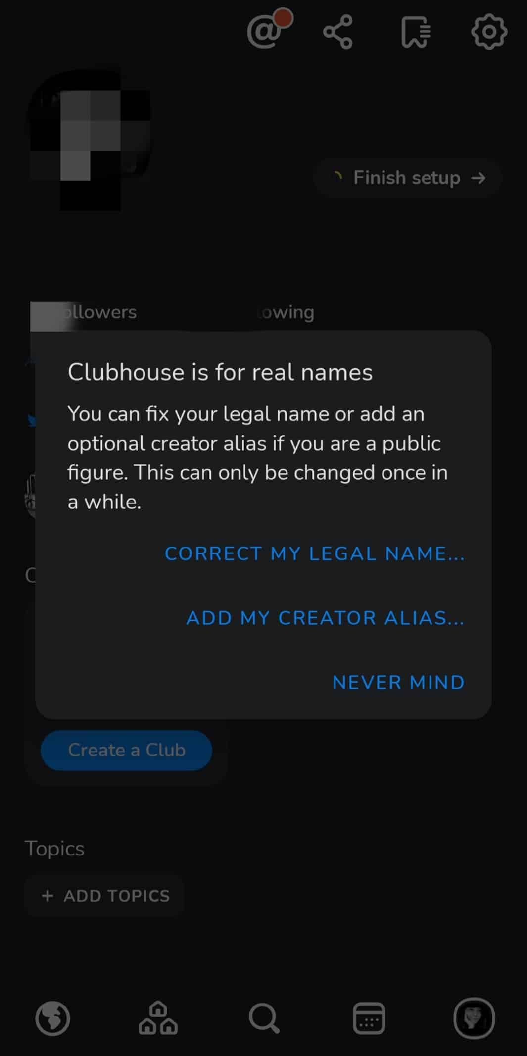Puedes elegir cualquiera de estas tres opciones para cambiar tu nombre.  Recuerda que solo puedes cambiar el nombre de vez en cuando.  |  cambia tu nombre en Clubhouse