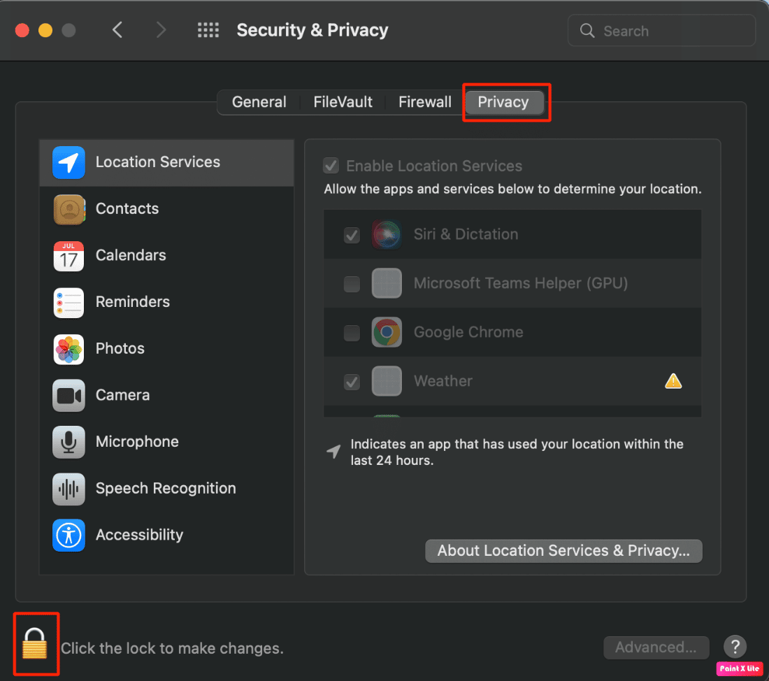 elija la opción de privacidad y haga clic en el icono de candado | El micrófono AirPods no funciona en Zoom en Mac