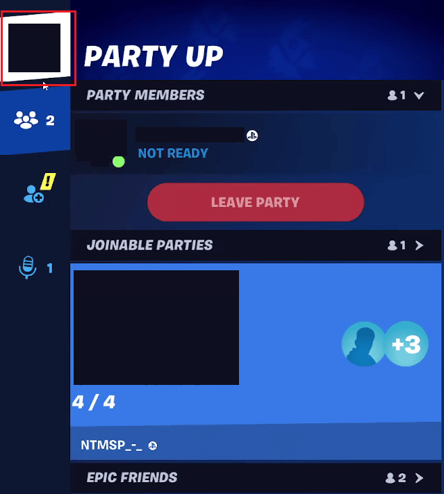 Haga clic en el icono de personaje del panel izquierdo | Cómo sentarse en Fortnite en PS4