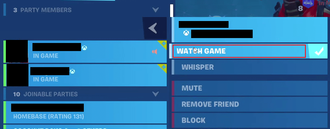 haz clic en VER PARTIDO | cambiar a espectador en Fortnite creativo