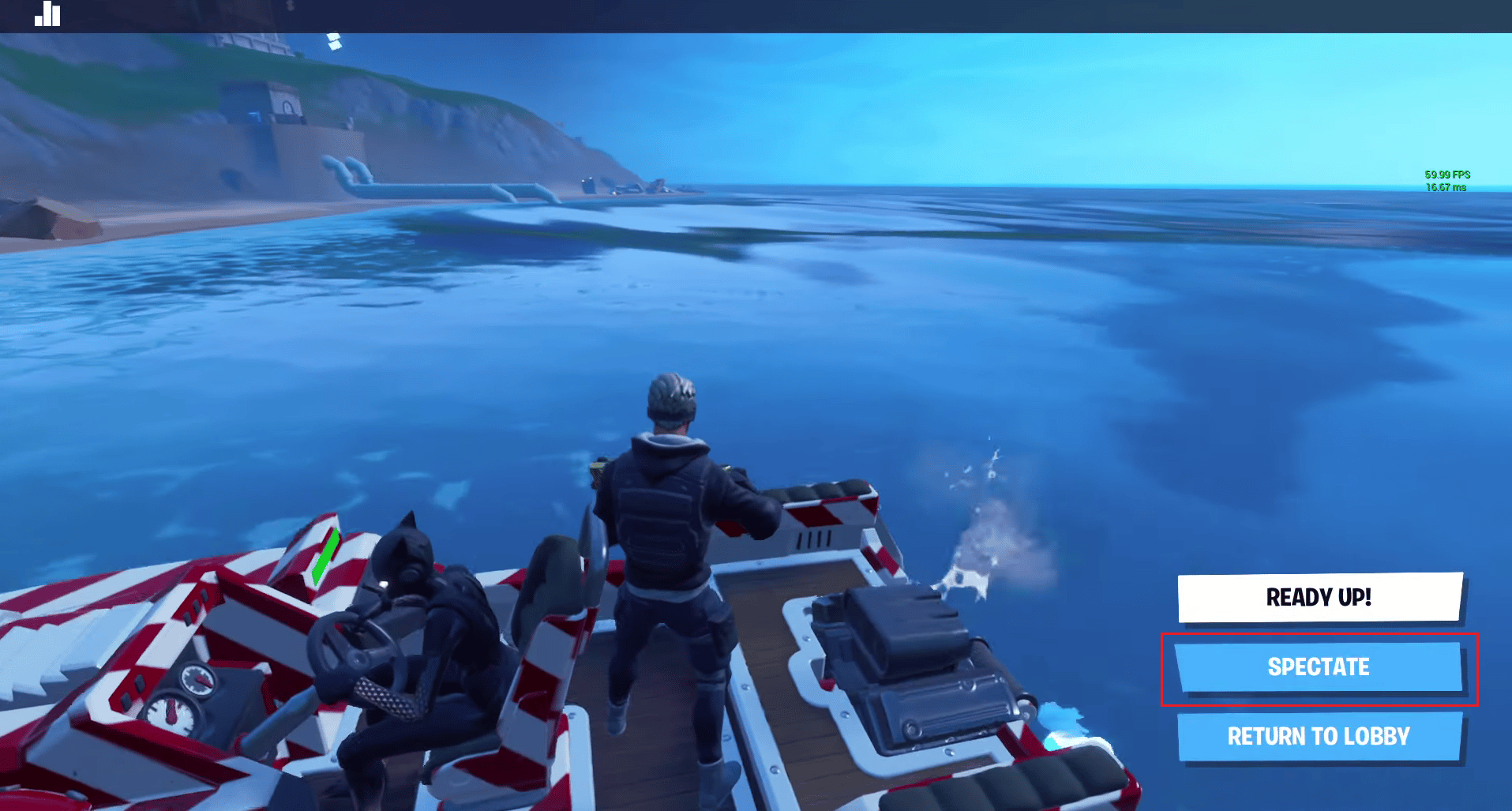 haga clic en la opción ESPECTAR | Cómo sentarse en Fortnite en PS4