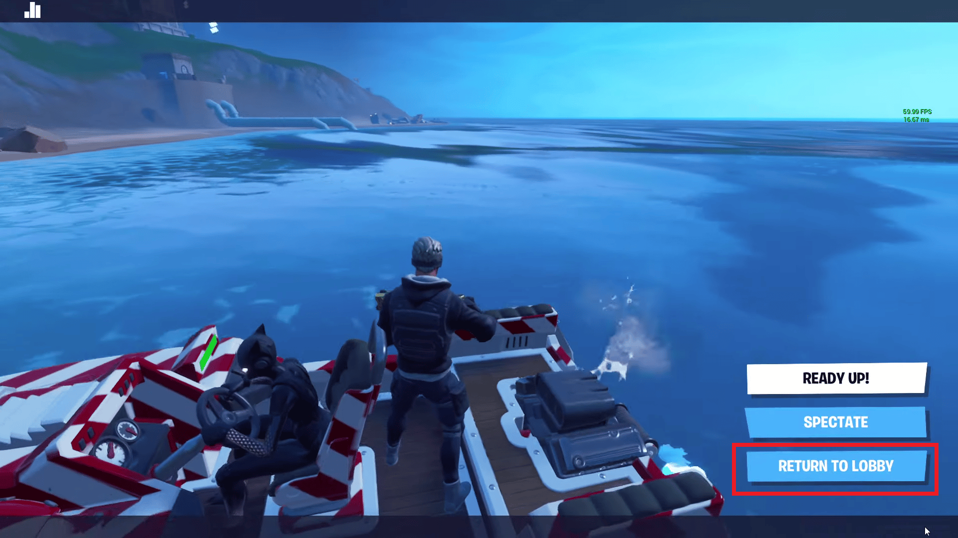 seleccione la opción VOLVER AL LOBBY | cambiar a espectador en Fortnite creativo
