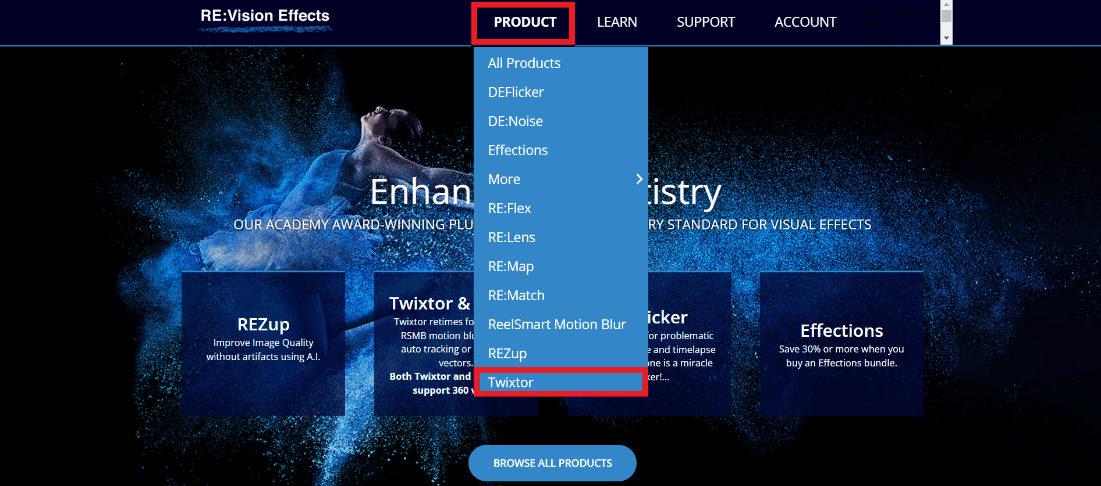 haga clic en productos y twixtor 